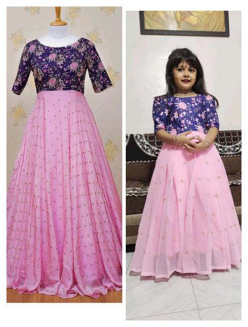 NEW LAUNCING mother daughter combo GOWN Georgette silk Light pink Children boutique clothing supplier in delhi
